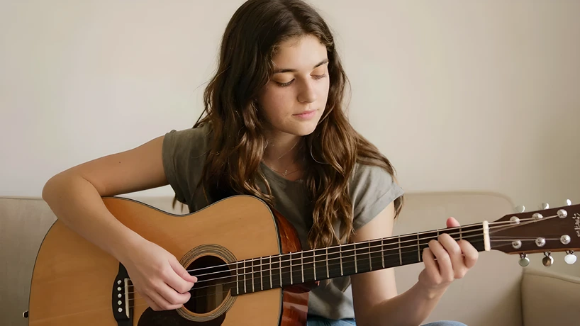 Focusing on Technique and Fundamentals - Brunette Woman Playing Guitar